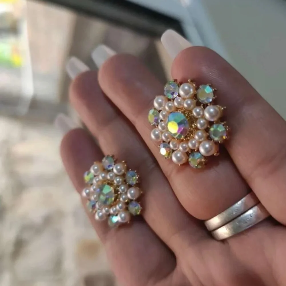 Faux Pearl Iridescent Rhinestone Stud Earrings